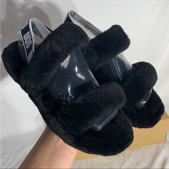 UGG AUSTRALIA Fluff Yeah Oh Yeah Slides Black White New With Box Womans - Picture 4 of 6